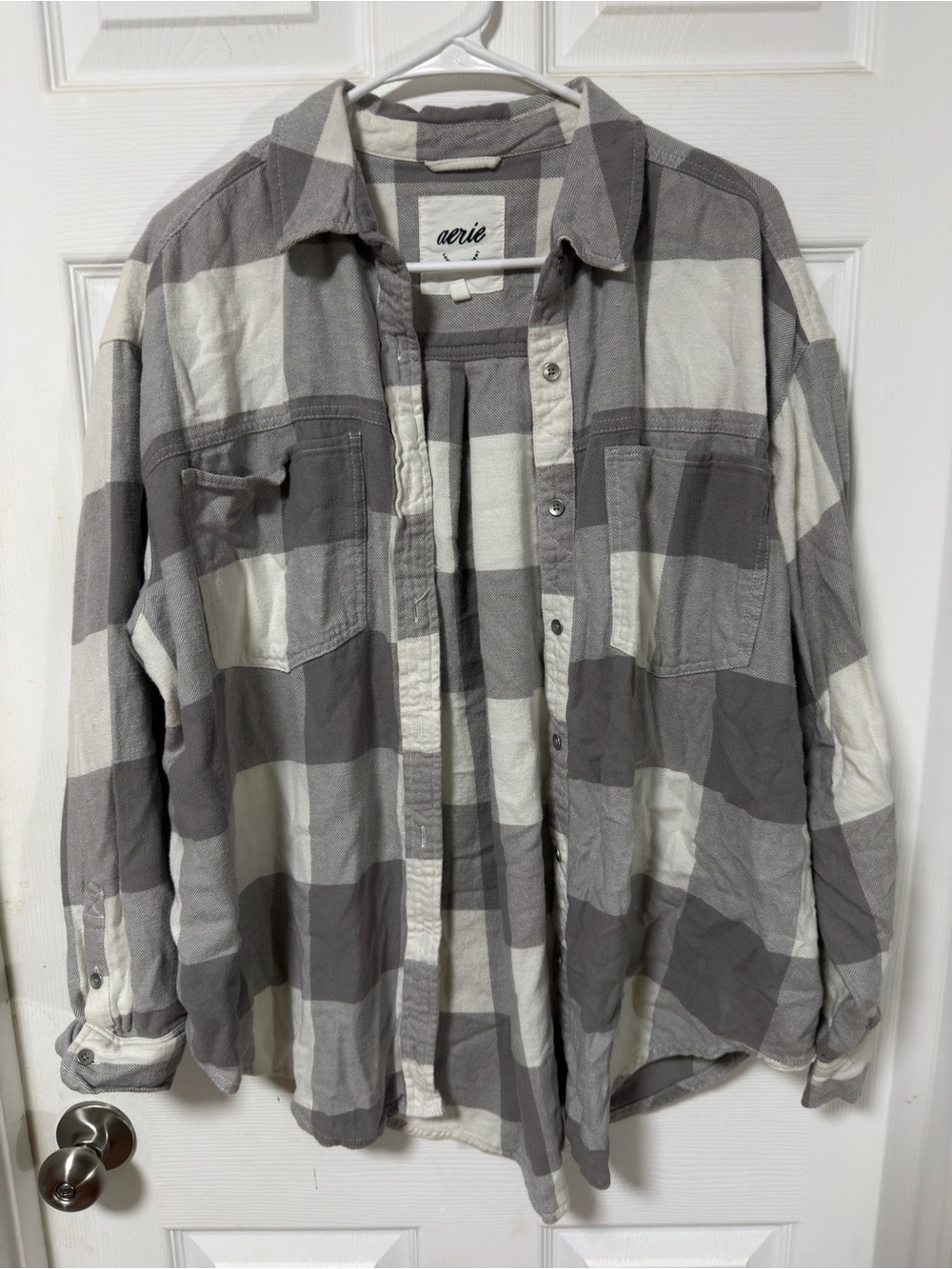 aerie Gray & White Plaid Button-Up Shirt
